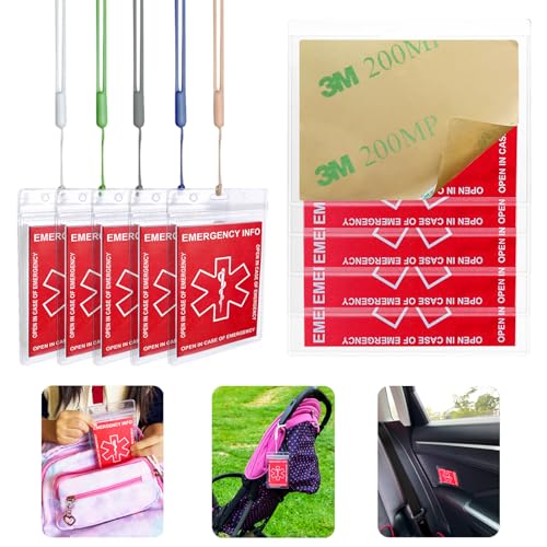 HoHpHq Emergency Contact Card 12 Pack with 10 Card Sleeves Child ID Card for Car Seat Safety Stickers and Backpack Tags for Kids Life Alert for TravelCampingMedical FokderDaycare Essential